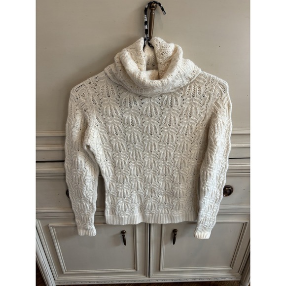 Ralph Lauren Purple Label Beige Cable Knit Turtleneck Scalloped Cashmere Medium - Picture 1 of 7
